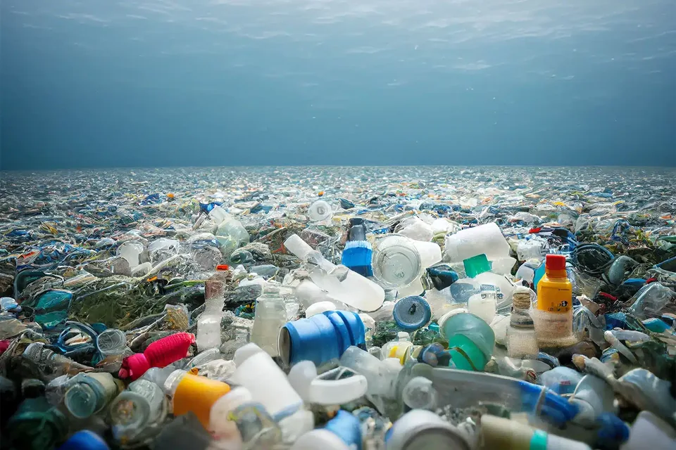 Bottiglie di plastica che galleggiano sul mare